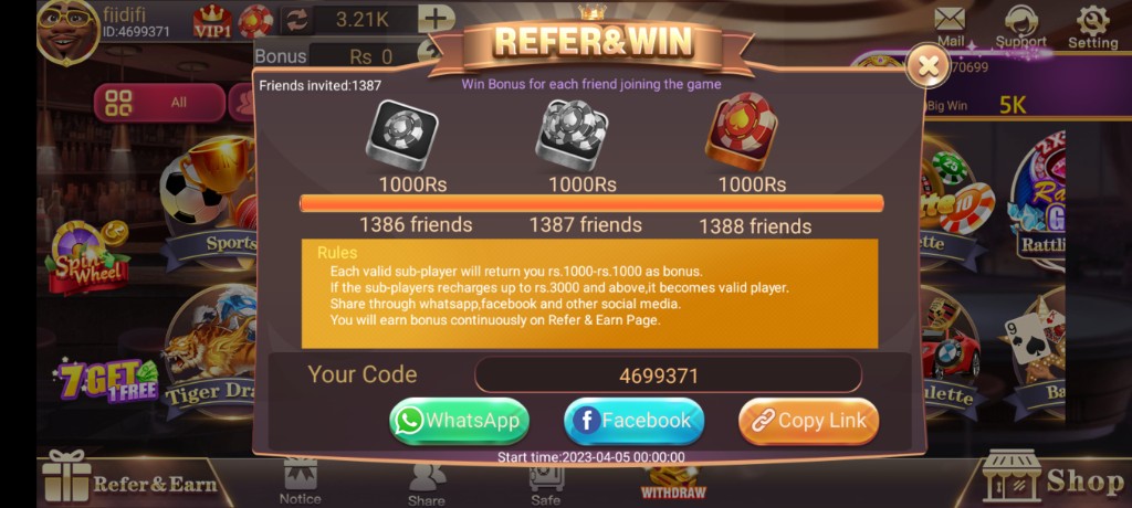 Referral win creative inside the downloaded app