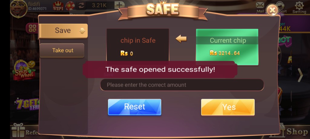 3 Patti World safe and secure wallet related screen